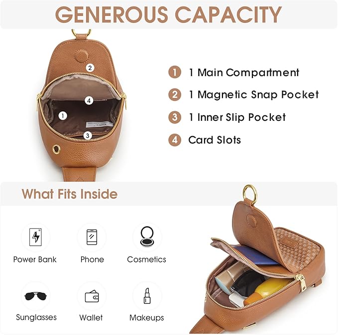 Kattee Sling Crossbody Bag for Women, Leather Fanny Pack Crossbody Sling Bags, RFID Purse Chest Bag Small Daypack for Women