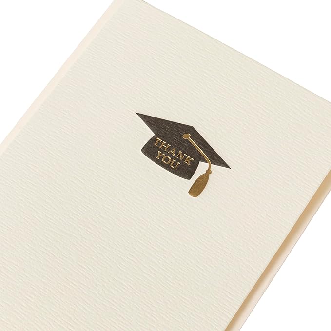 Graphique Grad Cap La Petite Presse Boxed Notecards, 10 Embellished Gold Foil Blank Cards with Matching Envelopes and Storage Box, 3.25" x 4.75"
