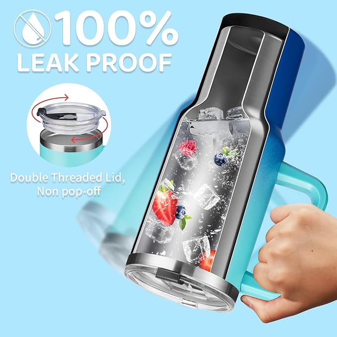 40 oz Tumbler with Handle and Straw 100% Leak-proof Coffee Tumbler Stainless Steel Insulated Travel Coffee Mug with Non Pop-off Lid, Birthday Gifts for Women Men, Water Bottle Fits in Cup Holder