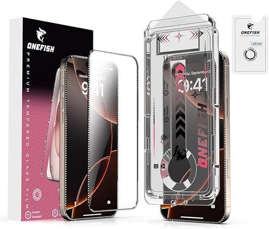 OneFish Women Fashion Screen Protector for iPhone 16e [6.1 inch]+ Camera Lens Protector, Diamond Bling Full Edge Coverage, HD Clarity Tempered Glass Film with Installation Frame, Scratch Resistant