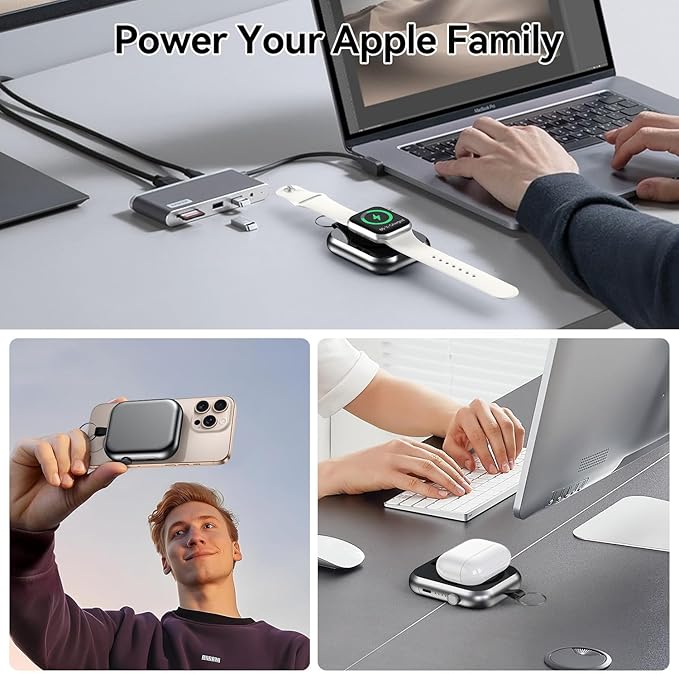 Magnetic Power Bank 10000mAh with Detachable Lanyard-3-in-1 Magnetic Wireless Charger,22.5W PD Fast Charging,Compact Portable Battery Pack for iPhone 16/15/14/13/12,Apple Watch & AirPods