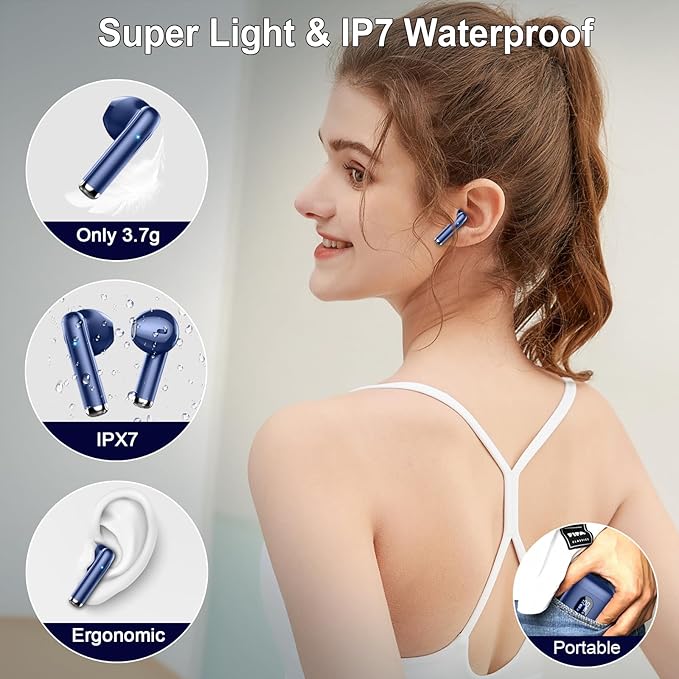 Wireless Earbuds Bluetooth 5.4 with 4 ENC Noise Canceling Microphones, 30H Playtime USB-C Fast Charging Case, Hi-Fi Stereo Sound, IP7 Waterproof & Ultra-Light 3g Design for Gym Running Workout