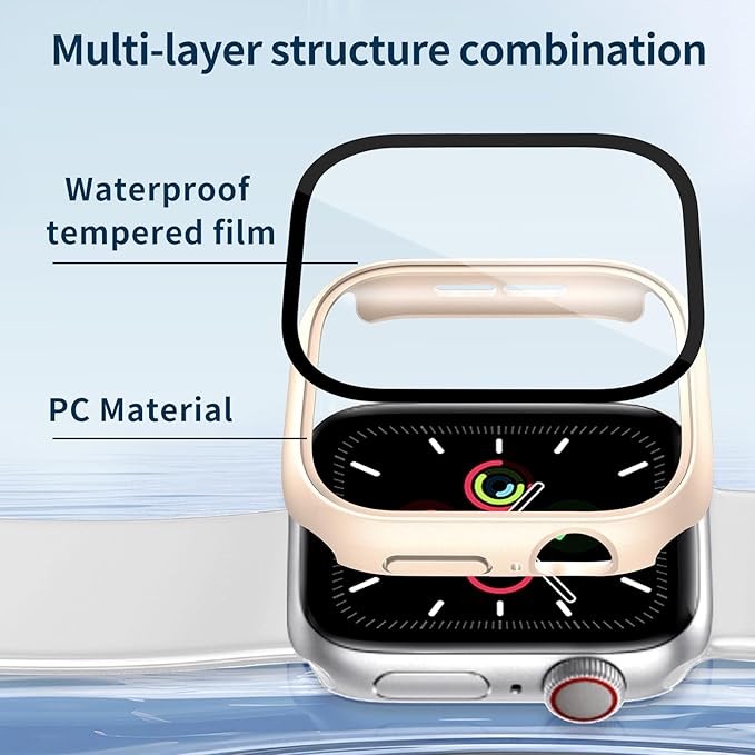 Waterproof Case for Apple Watch Series SE2 SE 6 5 4 44mm, Built-in Screen Protector with Tempered Glass [Touch Sensitive] Cover for iWatch S6/S5/S4/SE 44mm, Rose Gold