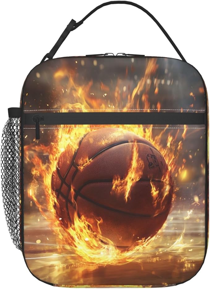 Basketball Lunch Box Insulated Lunch Bag for kids Girls Boys Women,Reusable Lunch Box Containers for Women Men,Durable Cooler Tote Bag Lunchbox for Office/School/Picnic