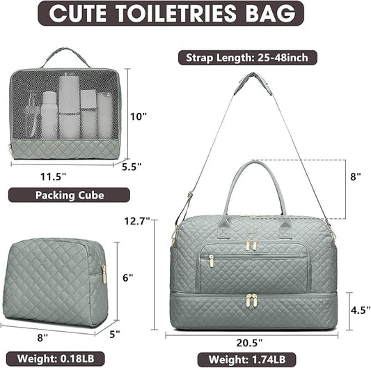 Large Women Travel Duffle Bag, Weekender Bags for Women with Shoe Compartment, Carry on Overnight Bag with Toiletry Bag, Gym Duffel Bag with Wet Pocket, Hospital Bags for Labor and Delivery 3 PCS Set