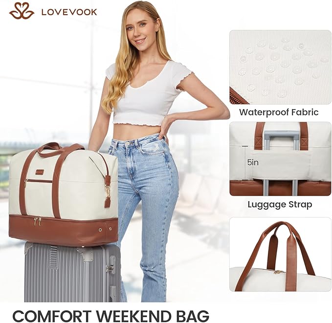 LOVEVOOK Weekender Bag, Large Travel Duffel Bag for Women with 2 Packing Cubes, Carry on Overnight Bag with Shoe Compartment, Mom Hospital Bags for Labor and Delivery