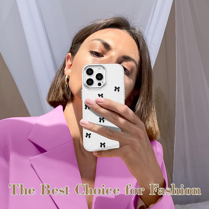 EYZUTAK Case for iPhone 13 Pro Max, Bling Glitter 3D Bowknot Phone Case Cute Sparkly Crystal Clear Bow Aesthetic Design Case Slim Soft Durable TPU Transparent Protective Cover for Women Girl-Black Bow