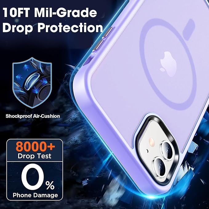 MOCCA Strong Magnetic for iPhone 12 Case/iPhone 12 Pro Case, [Compatible with Magsafe][Mil-Grade Drop Protection] Slim Shockproof Translucent Protective Phone Case for iPhone 12/12 Pro, Light Purple