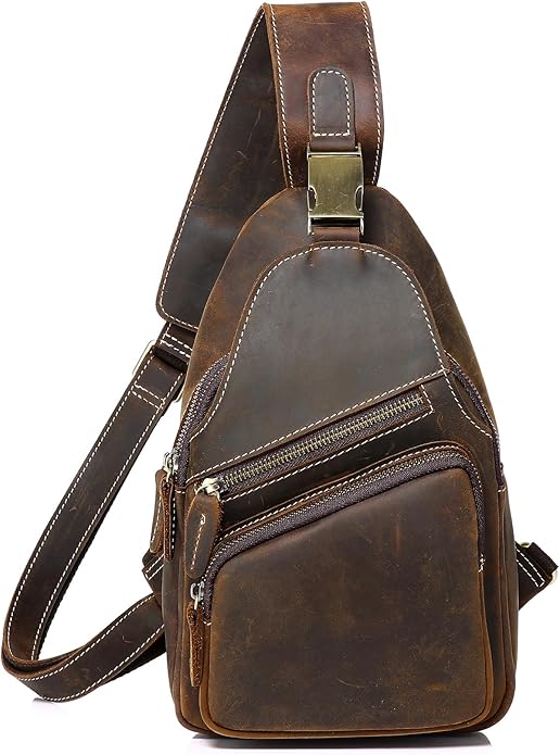 Genuine Leather Sling Bag for Men Women Backpack Chest Shoulder Satchel Crossbody Bags Casual Outdoor Daypack