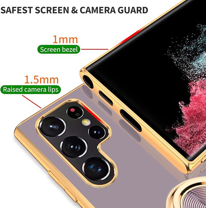 Tnarru Compatible for Samsung Galaxy S22 Ultra Case with Ring Holder Kickstand [with Magnetic] Soft TPU Shockproof Electroplated Protective Phone Case for Galaxy S22 Ultra 5G Purple