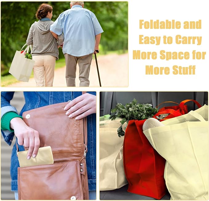 50Pcs Reusable Non Woven Shopping Bags Large Foldable Totes Bag with Handles Grocery Handbag Bulk for Boutiques
