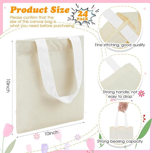 Amylove 24 Pcs Mini Tote Bag Sublimation Blank Canvas Tote Bags Reusable Grocery Luggage DIY Sack Goody for Party Even (10 x 10 Inch,Natural with White Handle)