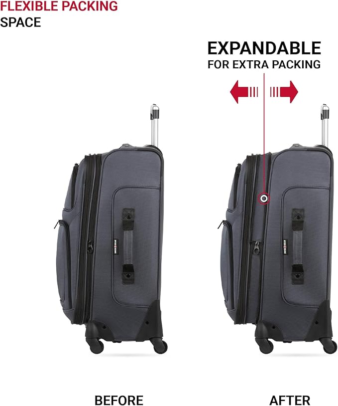 SwissGear Sion Softside Expandable Luggage with Spinner Wheels, Dark Grey, 2-Piece Set (21/25)