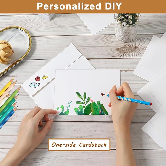 100 Packs White Note Cards and Envelopes 4.25 x 5.5 Heavyweight Flat Cardstock and A2 Envelopes Printable Self Seal for Greeting Cards, Thank You Notes, Baby Showers