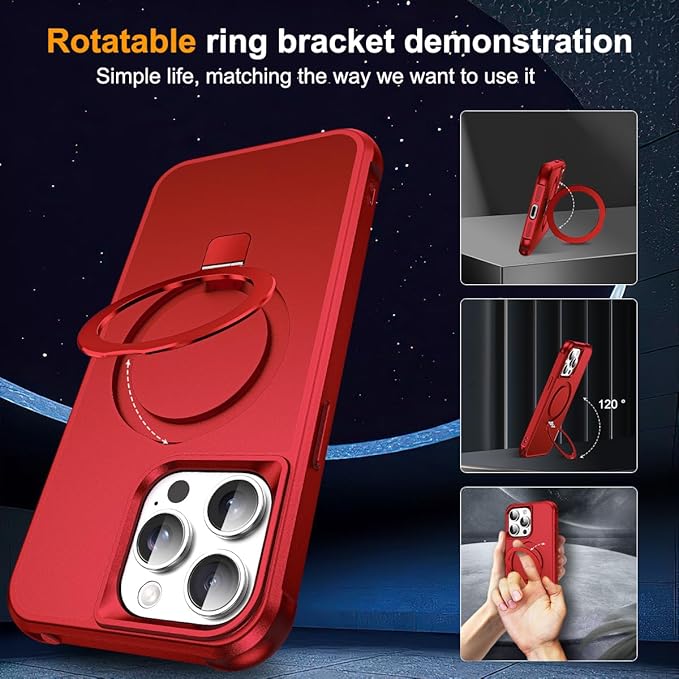 Compatible with iPhone 14 Pro Case with Invisible Magnetic O-Ring Stand Military-Grade Case for iPhone 14 Pro 6.1" [Compatible with Mag-Safe][Great Grip Feeling], Red