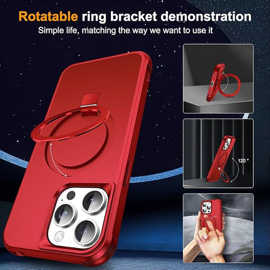 Compatible with iPhone 15 Pro Case with Invisible Magnetic O-Ring Stand Military-Grade Case for iPhone 15 Pro 6.1" [Compatible with Mag-Safe][Great Grip Feeling], Red