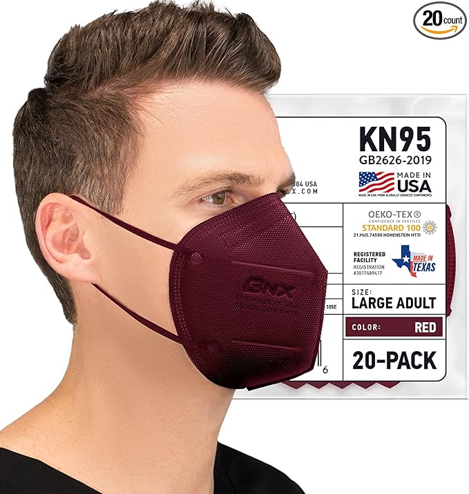 BNX KN95 Face Masks Made in USA (Adult Large, Adult Medium, Kids Small) (Earloop) (Model: E95/E95M/E95S)