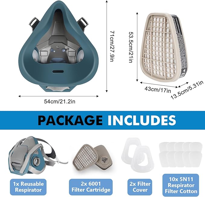 Reusable Respirator Mask with Filters 6001, Half Face Gas Mask For Chemical Spraying Painting Welding Construction