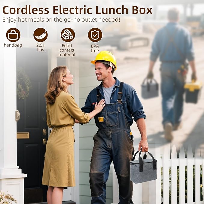 Cordless Electric Lunch Box for Adults, Heated Lunch Box 20000 mAh Battery Powered with Automatic Heating, 1.2L Portable Food Warmer, BPA Free