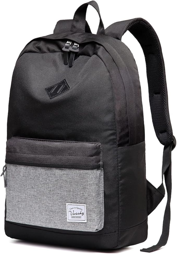 VASCHY Backpack for Men, Water-Resistant School Backpack Bookbag Schoolbag Teens Casual Daypack Work Black