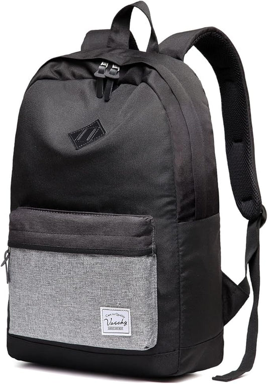VASCHY Backpack for Men, Water-Resistant School Backpack Bookbag Schoolbag Teens Casual Daypack Work Black