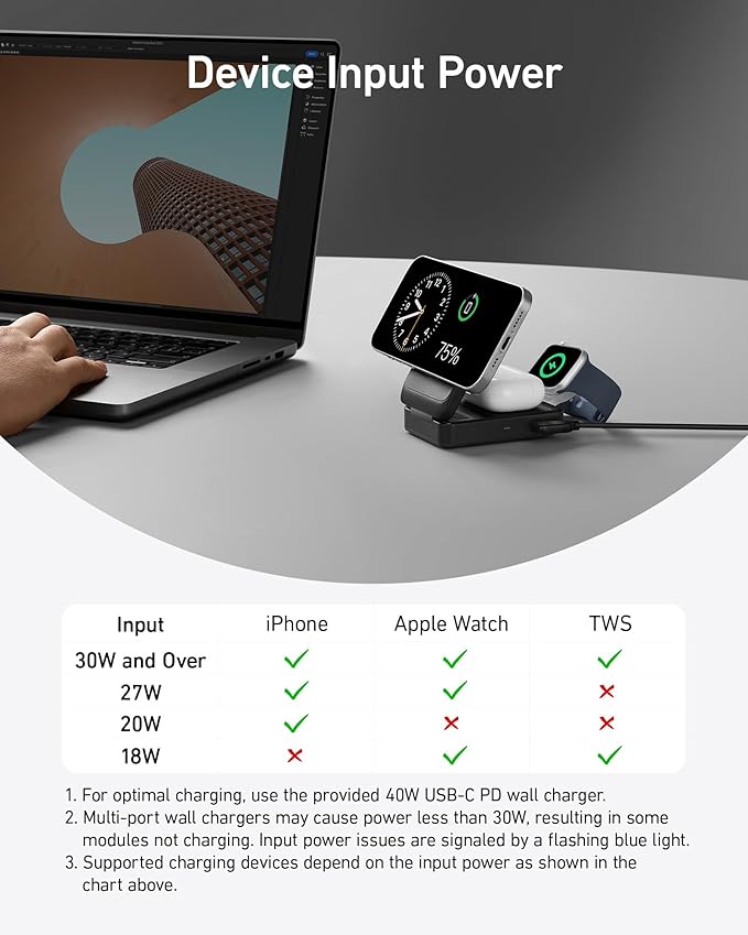 Anker MagGo 3 in 1 iPhone 17 Charging Station, MagSafe-Compatible Wireless Charger Stand, Qi2 Certified 15W Foldable Charger for iPhone 17/16/15/14/13/12, AirPods, Apple Watch Ultra(Adapter Included)