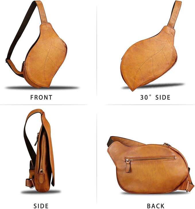 IVTG Genuine Leather Sling Bag for Women Vintage Real Leather Sling Backpack Fashion Shoulder Crossbody Bags Chest Bags