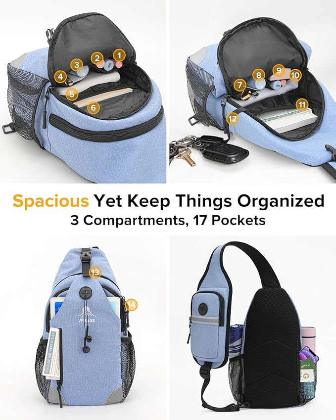 Sling Bag for Women, Crossbody Bag for Men, Cross Body Hiking Backpack, Travel Daypack, Chest Pack with Chest Phone Holder