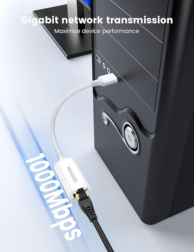 MOGOOD USB 3.0 to Gigabit Ethernet Adapter, Ethernet to USB Adapter, RJ45 Wired LAN Internet for MacBook Air 2024, MacBook Pro 2024, Asus Day Selection 4 etc