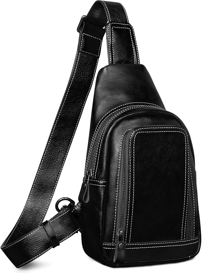 Genuine Leather Sling Bag for Men and Women Crossbody Shoulder Bag Sling Backpack Chest Purse Cross Body Pouch