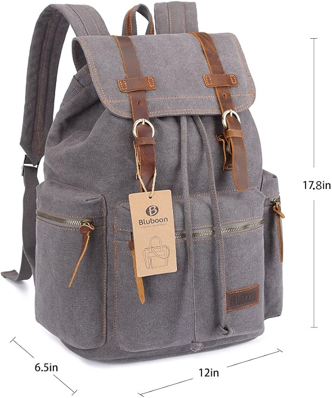 Bluboon Vintage Backpack Leather Trim Casual Bookbag Men Women Laptop Travel Rucksack