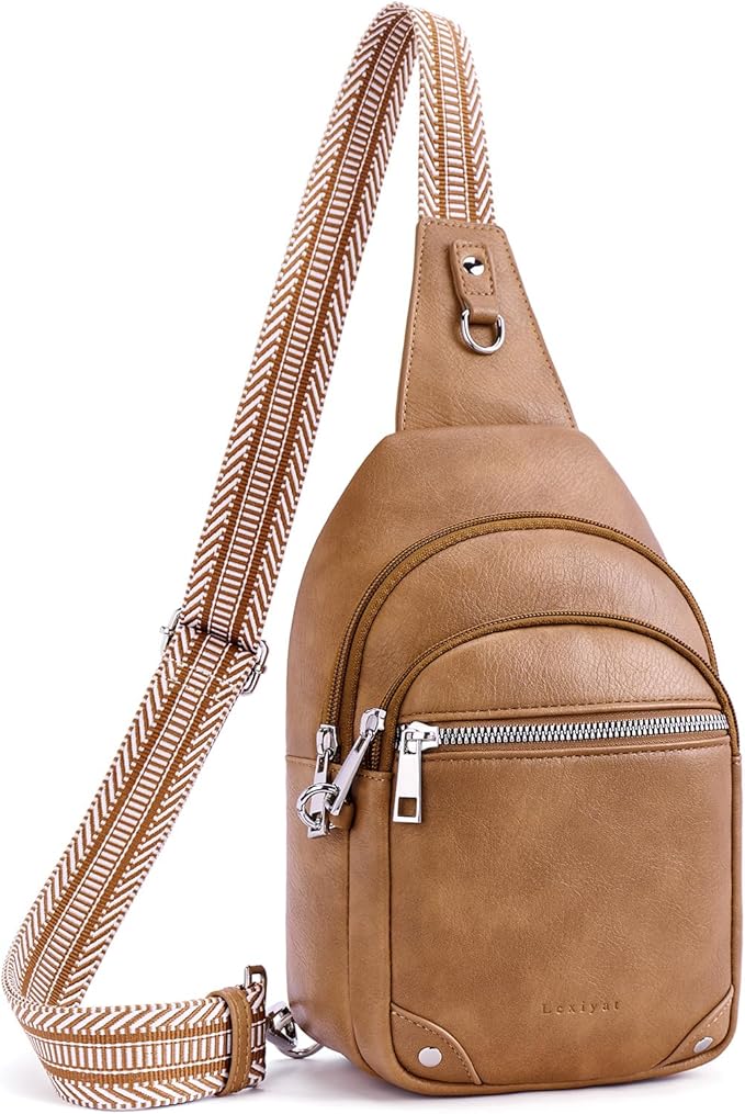 Anti Theft Crossbody Bags for Women Travel Chest Sling Bag Leather RFID Purse Fanny Pack Camel