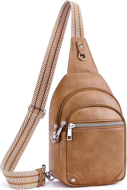 Anti Theft Crossbody Bags for Women Travel Chest Sling Bag Leather RFID Purse Fanny Pack Camel