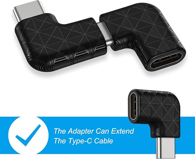USB C Right Angle Adapter,90 Degree USB C to USB Type-C Male to Female Adapter (3 Pack). Support USB-C 3.1 PD 100W Quick Charge 10Gb/s Data Transfer,for Laptop & Tablet & Mobile Phone -Black