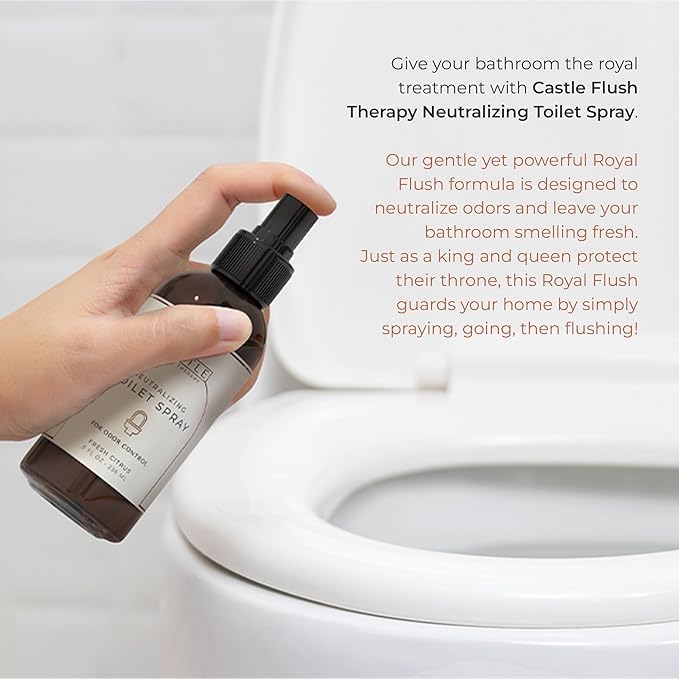 Castle Flush Therapy Neutralizing Toilet Spray | Odor Control: Mist Over The Water Surface, Go, Then Flush | Bathroom Freshening Spray | Neutralizes Odors at the Source | Fresh Citrus | 4 oz