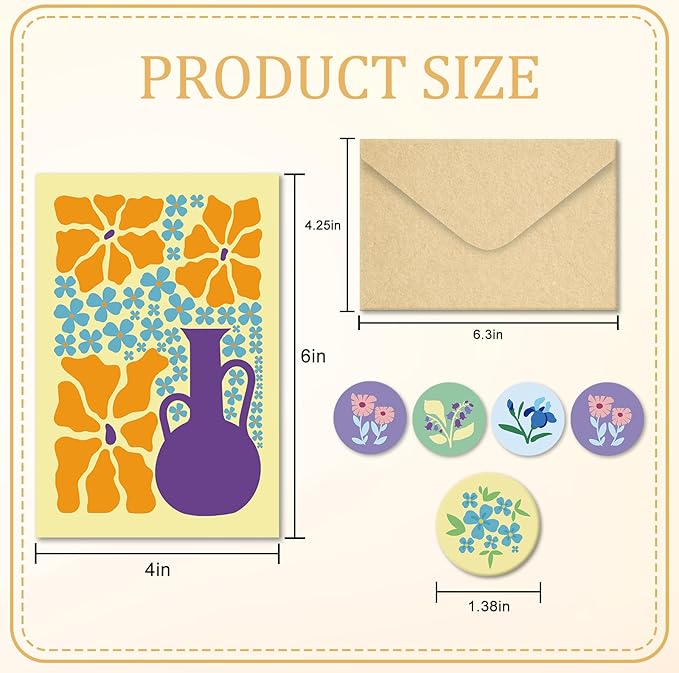 24 Pack Floral Greeting Cards with Envelopes, Floral Blank Note Cards Set for All Occasions, Boxed 8 Floral Designs Cards for Thank You, Birthday, Wedding, Condolence, Invitation, etc.