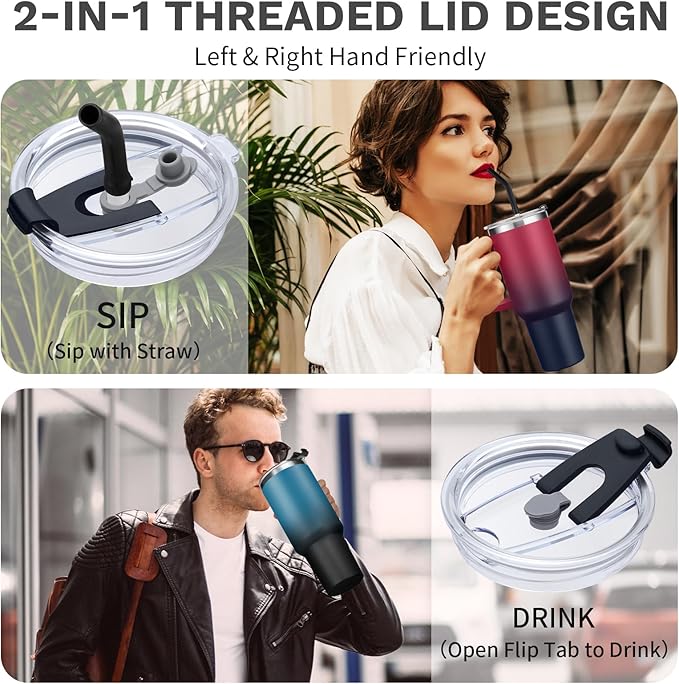 Water Bottle, 40 oz Tumbler with Lid and Straw - Leakproof Travel Mug Thermal Cup 40oz, Insulated Tumblers Stainless Steel for Hot and Cold for 34H, Gifts for Women Man Mother Father Birthday