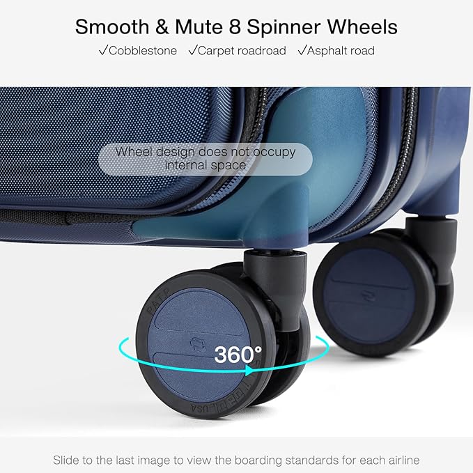 Hanke Grace Expandable Carry On Luggage with Wheels Airline Approved Hard Shell Suitcases with Front Pocket，Top Opening Luggage with TSA Lock for Short Business Travel, Dark Blue.