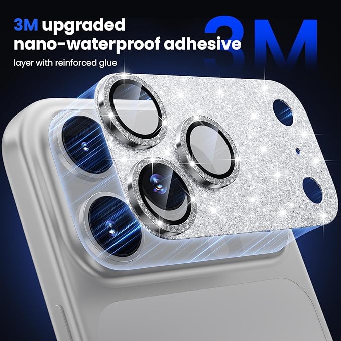 WSKEN for iPhone 17 Pro Max Camera Lens Protector, [Military Grade Shatterproof] [Strong Adhesion] Metal Aluminum Alloy Tempered Glass Camera Screen Protector, Glitter