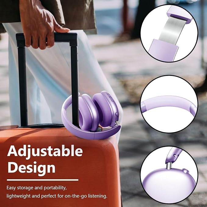 Y01 Wireless Over Ear Headphones, Noise Canceling Bluetooth 5.3 Headphones with Microphones,Hi-Res Audio,48H Playtime,Foldable,Breathable Soft Earpads for iOS/Android/Samsung/PC-Purple