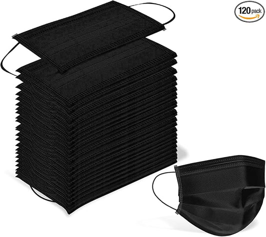 Wecolor 120 Pack Disposable Face Masks with Elastic Ear Loop, 3 Ply Breathable (Black)