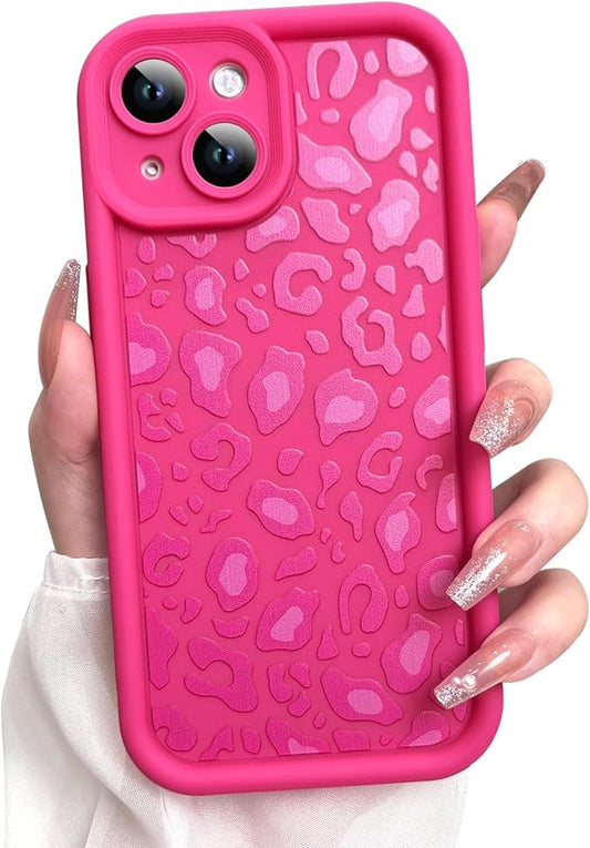 KANGHAR Case for iPhone 15 Leopard Printed Pattern Cute Cheetah Phone Case Soft TPU Shockproof Protective Cover for iPhone 15 6.1 Inch Hot Pink