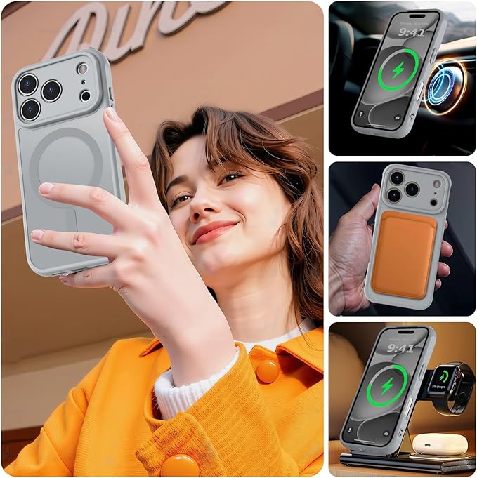 MOCCA Strong Magnetic Compatible with iPhone 17 Pro Case [Compatible with Magsafe] [Full Camera Protection] Slim Translucent Matte Shockproof Phone Case Cover 6.3",Titanium Gray