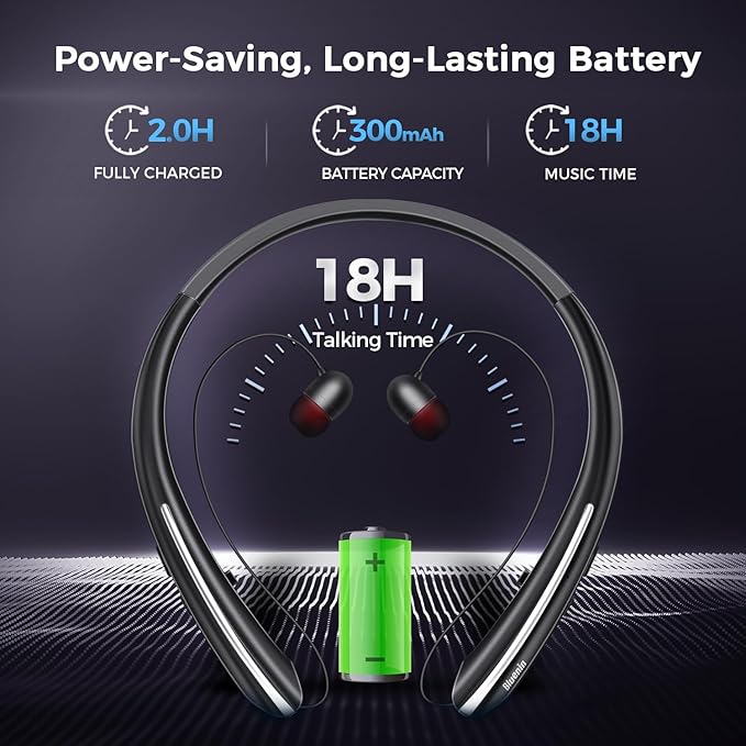 Gardway Neckband Bluetooth Headphones, Bluetooth 5.4 Wireless Headphone with Retractable Earbud,CVC8.0 Noise Cancelling, 15Hrs Playtime, IPX5 Waterproof Around The Neck Headphones for Sport