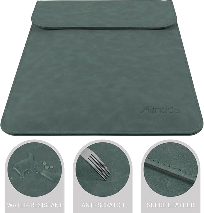 Allinside 13 inch Laptop Sleeve Case for with MacBook Air 13 2018–2025 (M2 A2681 M3 A3113 M4 A3240)/MacBook Pro 13 2016–2022 (A2251 A2289 A2338 M1 M2), PU Suede Leather Laptop Case Cover, Dark Green