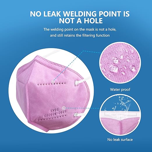 akgk KN95 Face Mask 50 PCS, Breathable Protection Masks, 5-Ply KN95 Hot Pink Masks, Cup Dust Safety Masks