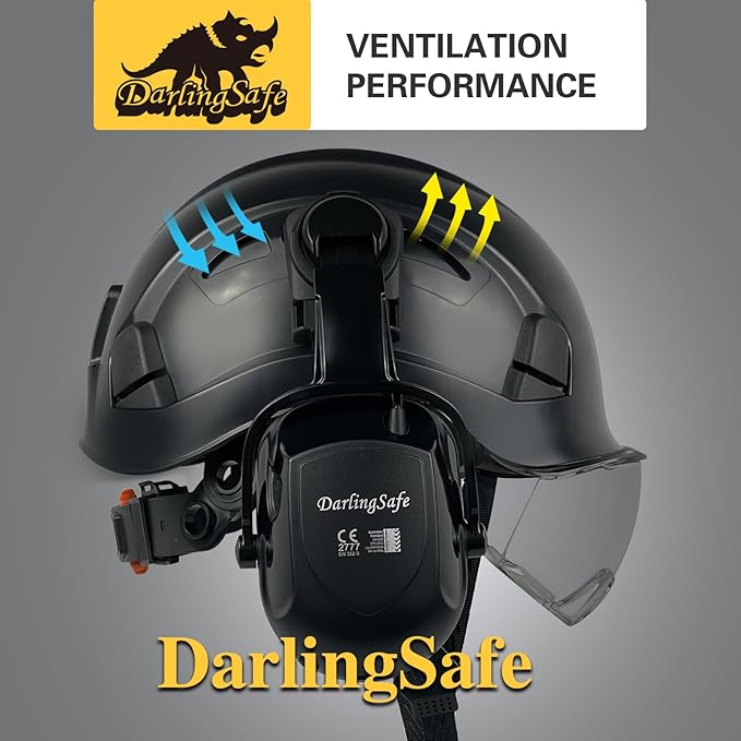 Hard Hats with Visor Bluetooth Ear Muffs Safety Helmet with Visors Mounted Safety Ear muff Hardhats Vented ANSI Z89.1 OSHA