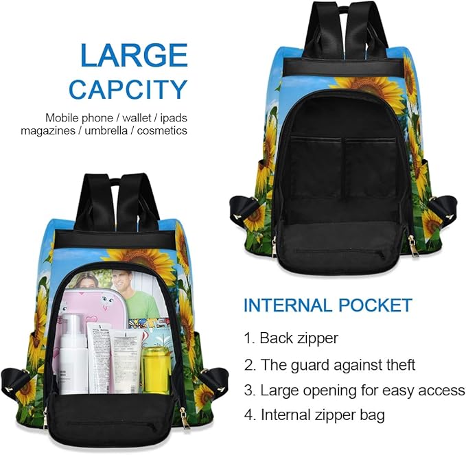 ALAZA Summer Sunflower Flowers Floral Backpack Purse for Women Anti Theft Fashion Back Pack Shoulder Bag