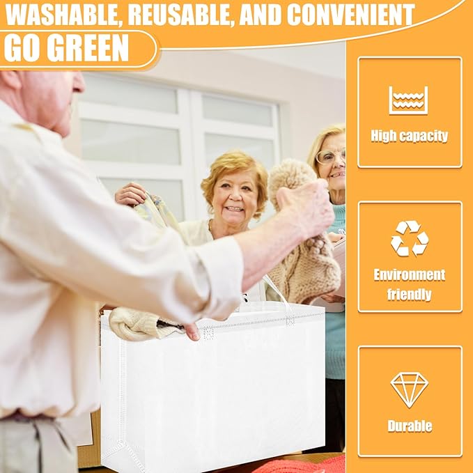 Windyun Reusable Grocery Bags Large Non Woven Shopping Bags with Handles Foldable Portable Tote Bulk, 16x6x12 Inch