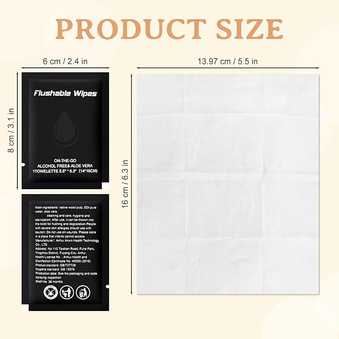 twoworld Flushable Wipes Travel Size Individually Wrapped for Women and Men,Unscented Wet Wipes Travel Size for Adult,Women,Men,Girl and Homeless (black,pack of 50)